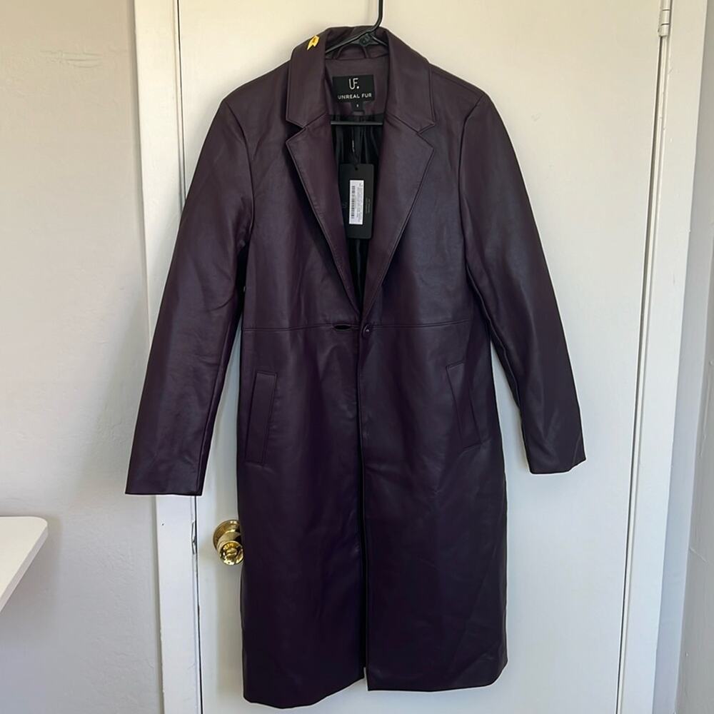 Unreal Fur Mack Structured Trench Coat Size Small NWT Plum Purple - Picture 3 of 6